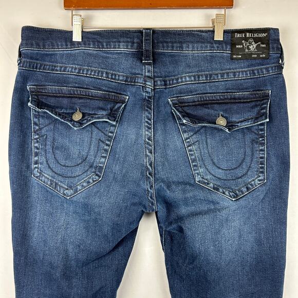 True Religion Ricky Flap Relaxed Straight Leg Blue Denim Jeans Men's Size 36x34